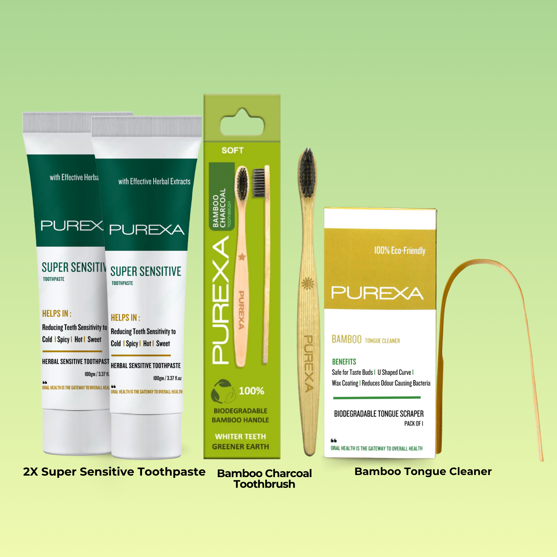 2 Herbal Sensitive Toothpastes 100gm (Each), Bamboo Charcoal Toothbrush & Bamboo Tongue Cleaner