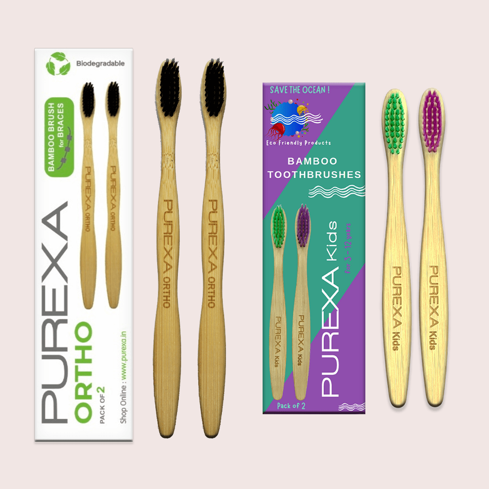 Bamboo Orthodontic Toothbrush and Kids Toothbrush Combo - purexa.in