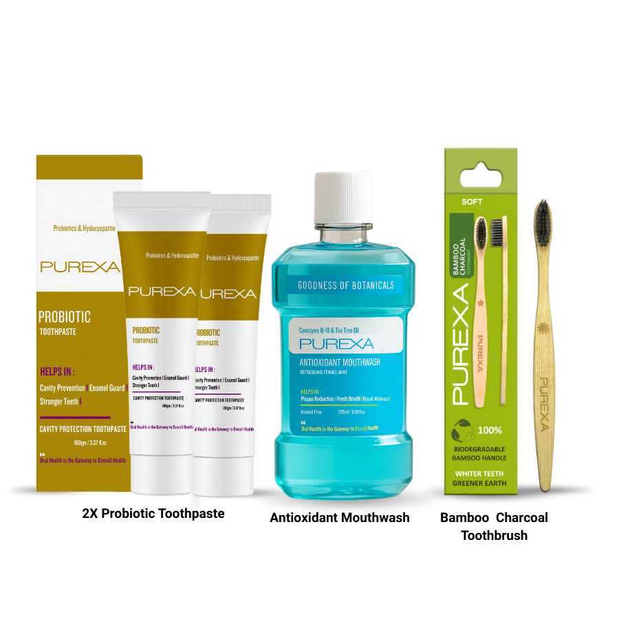 2 Probiotic Toothpaste With Bamboo Toothbrush and Antioxidant Mouthwash (Fennel Mint Flavour)