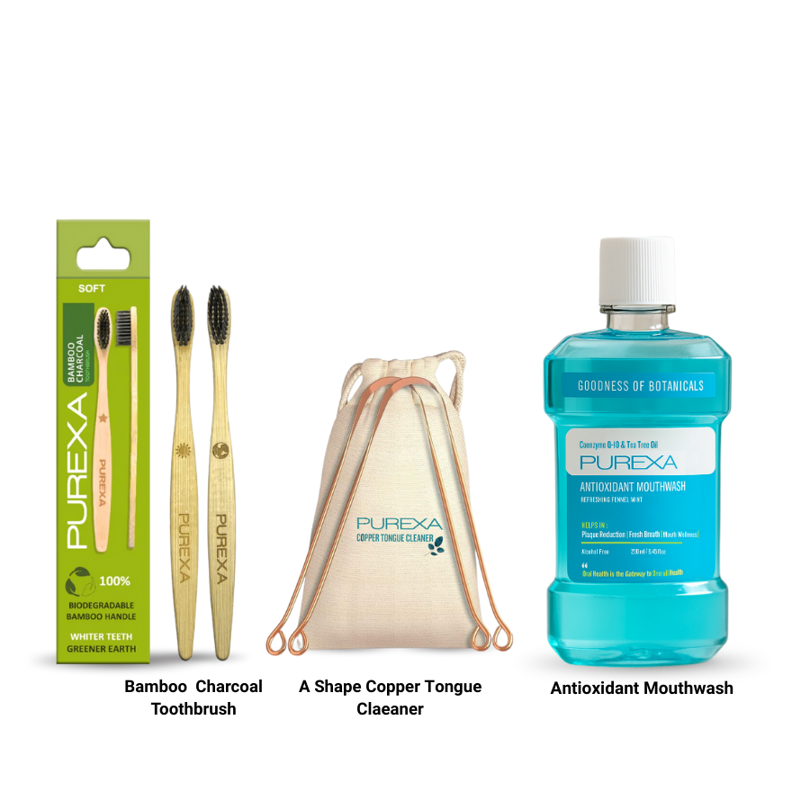 Antioxidant Mouthwash 250ml, A Shape Copper Tongue Cleaner & Bamboo Toothbrush