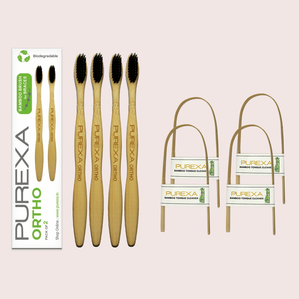 Bamboo Orthodontic Toothbrush and Tongue Scraper Combo - purexa.in Bamboo Orthodontic Toothbrush and Tongue Scraper Combo - purexa.in