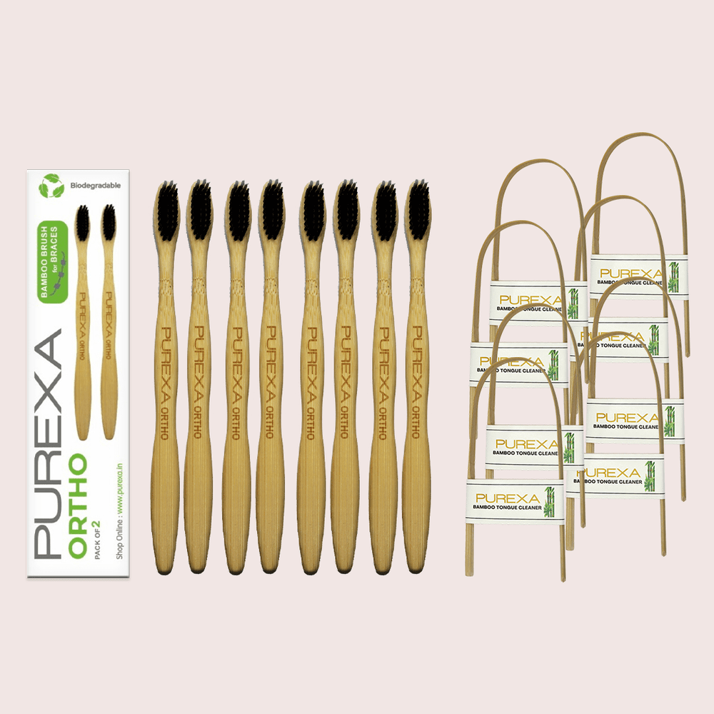 Bamboo Orthodontic Toothbrush and Tongue Scraper Combo - purexa.in