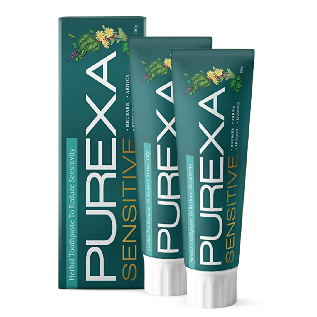 2 Purexa Herbal Sensitive Toothpastes with their packing box