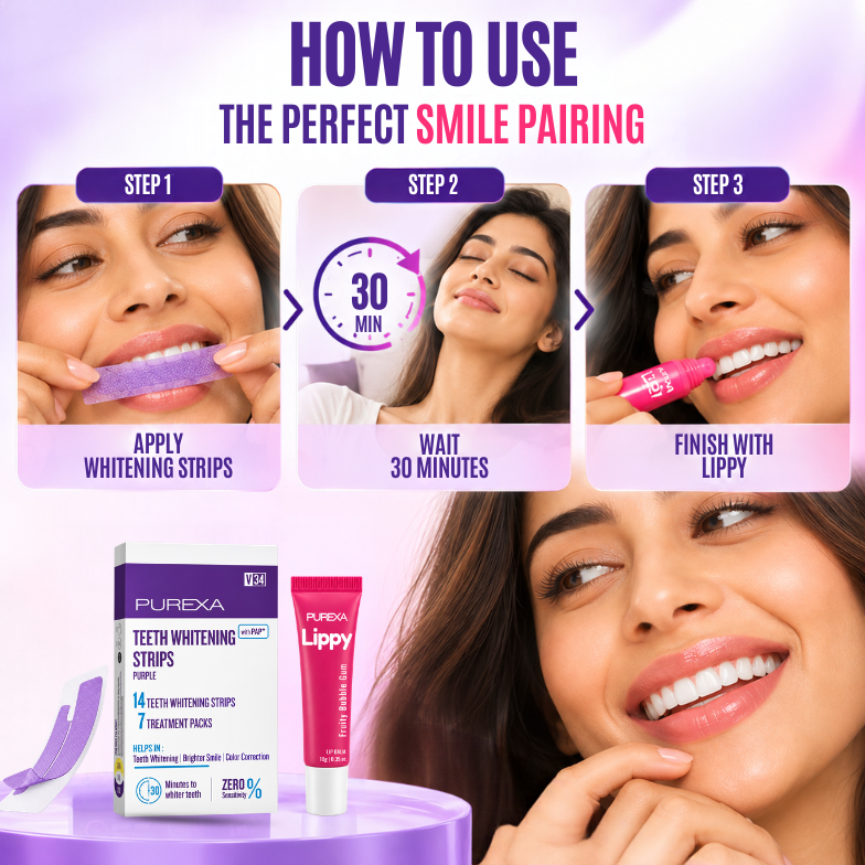 Teeth Whitening Strips (Pack of 7) and Lippy Lip Balms