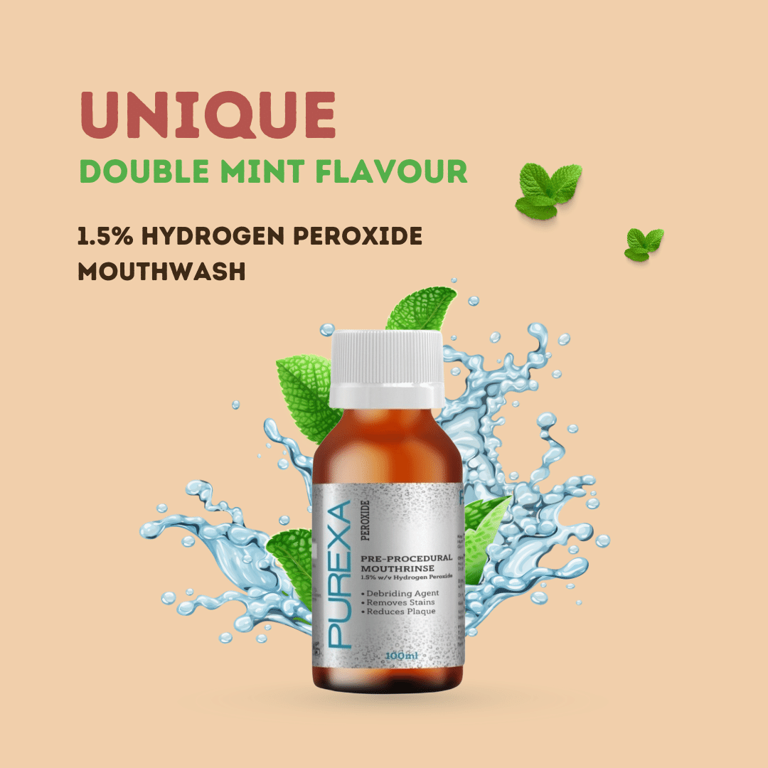 Image shows Purexa Hydrogen Peroxide Mouthwash one of some ingredient unique double mint flavour