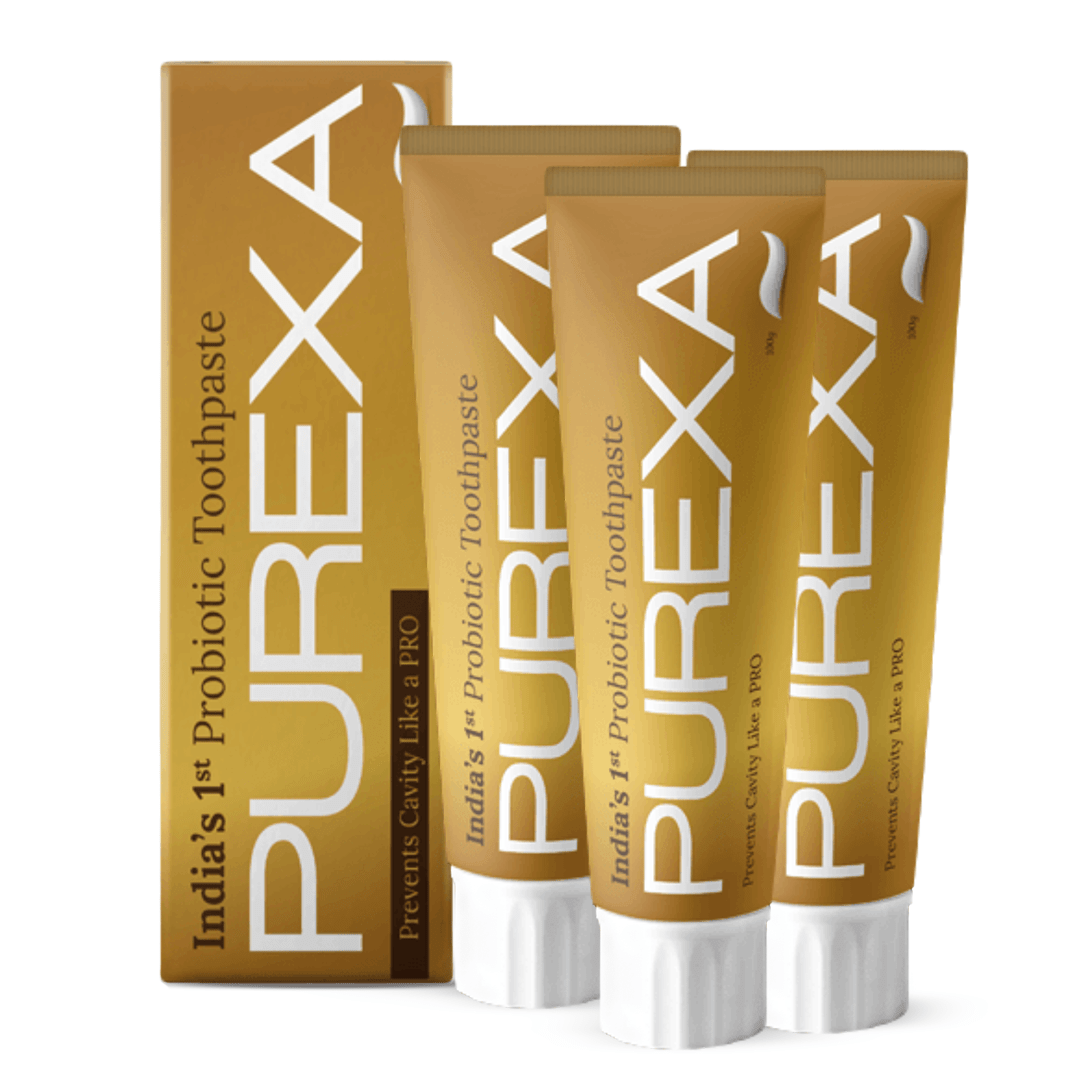 3 Purexa Probiotic Toothpaste with their packing