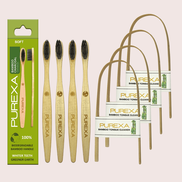 Bamboo Charcoal Toothbrush and Tongue Scraper Combo - purexa.in