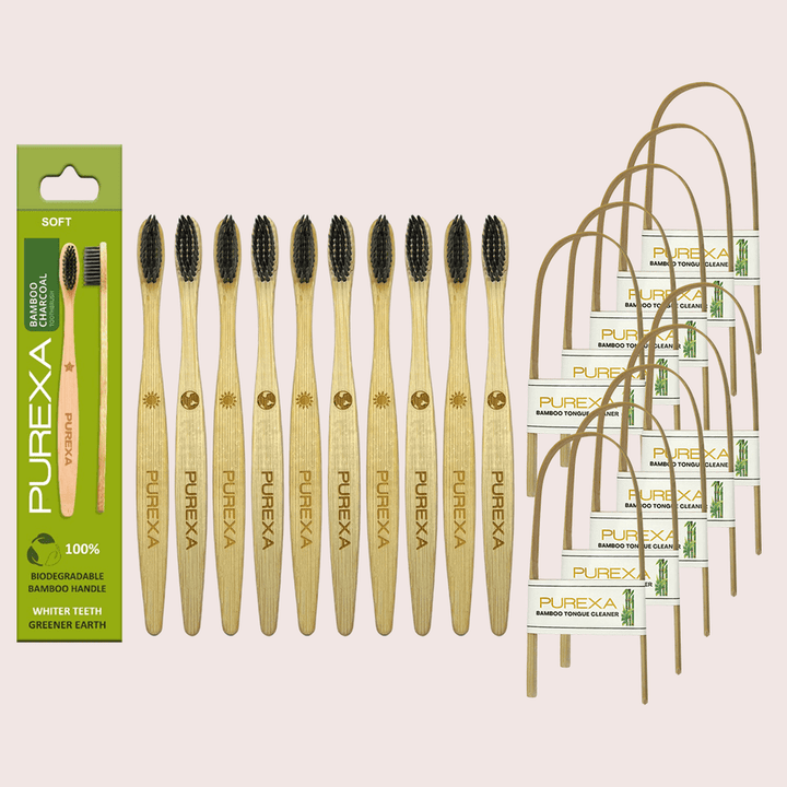 Bamboo Charcoal Toothbrush and Tongue Scraper Combo - purexa.in