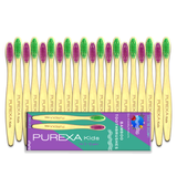 20 Purexa Bamboo Kids Toothbrushes in different colours, 10 is pink and 10 is green