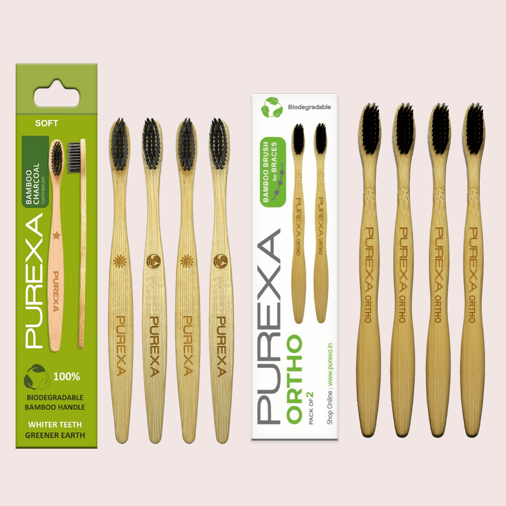 Bamboo Orthodontic Toothbrush and Charcoal Toothbrush Combo - purexa.in