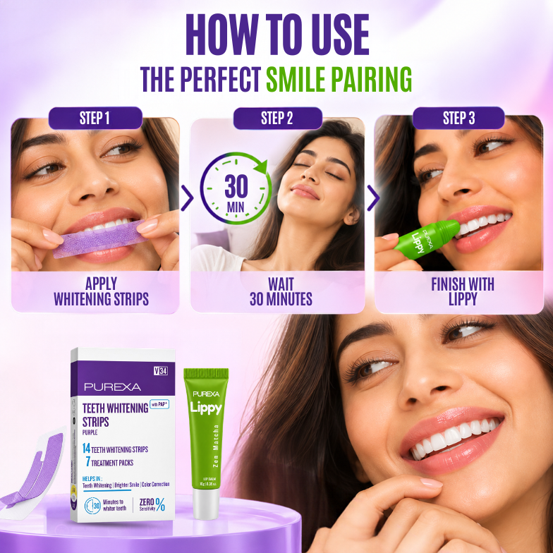Teeth Whitening Strips (Pack of 7) and Lippy Lip Balms