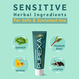 Image shows herbal ingredients of Purexa Herbal Sensitive Toothpaste for safe & sustained use