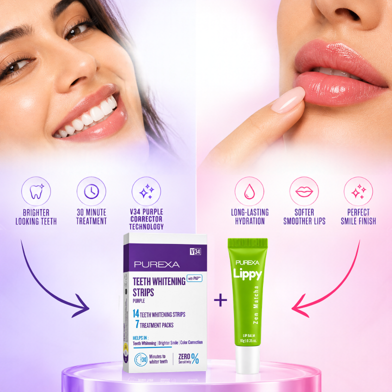 Teeth Whitening Strips (Pack of 7) and Lippy Lip Balms