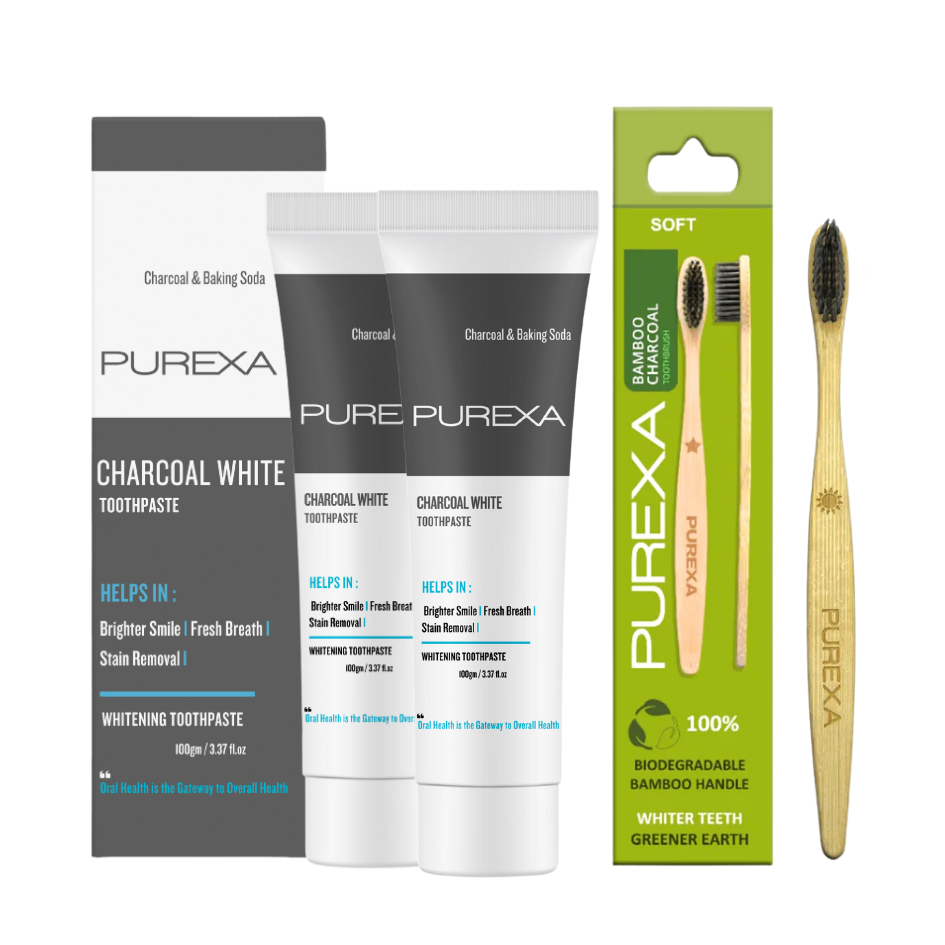 2 Baking Soda & Charcoal Whitening Toothpaste 100gm (Each) and Bamboo Toothbrush