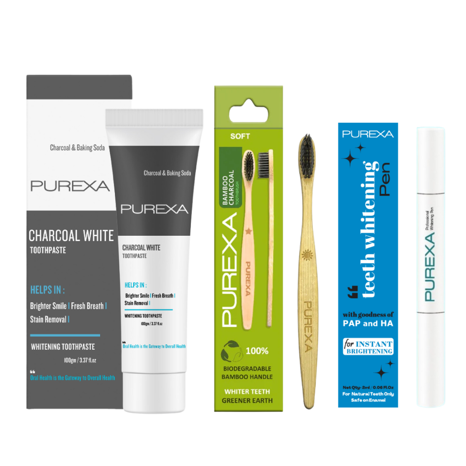 Baking Soda & Charcoal Whitening Toothpaste 100gm, Teeth Whitening Pen and Bamboo Toothbrush