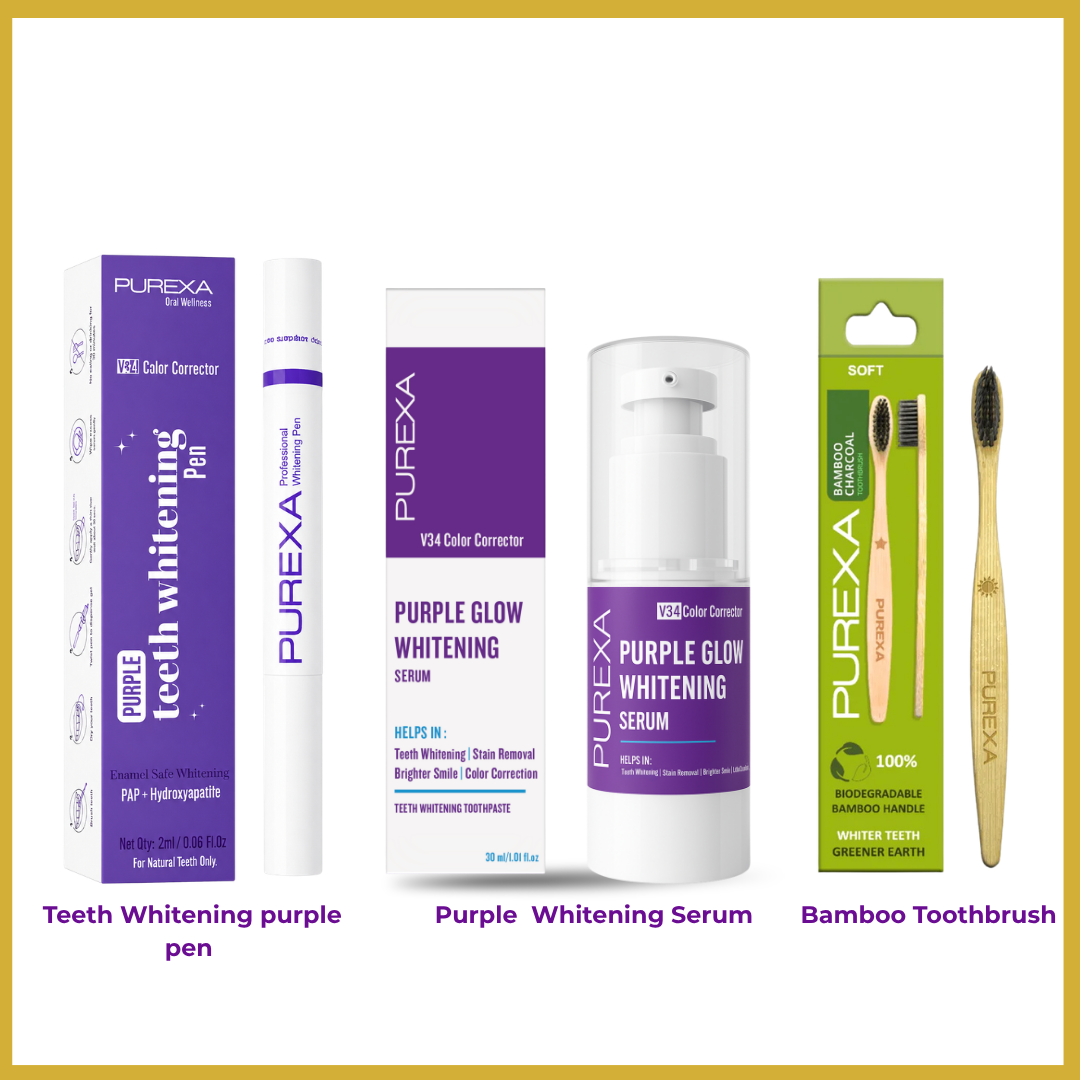 Teeth Whitening Pen, Purple Toothpaste 30ml and Bamboo Toothbrush