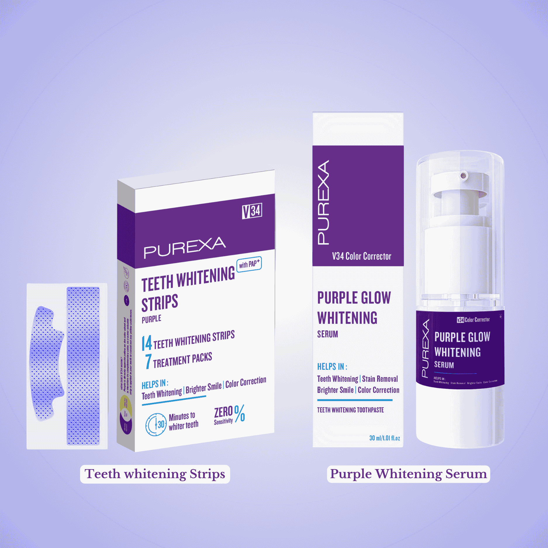 Teeth Whitening Strips and Purple Toothpaste (Instant Teeth Whitening Kit)