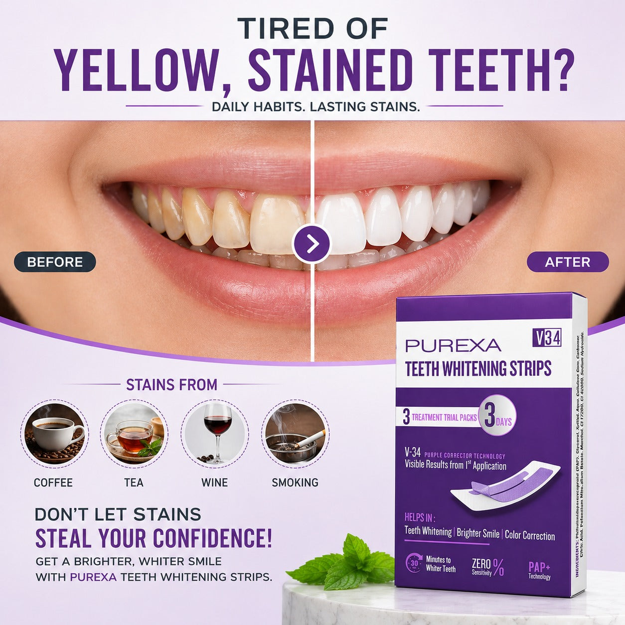 Purple Instant Teeth Whitening Strips