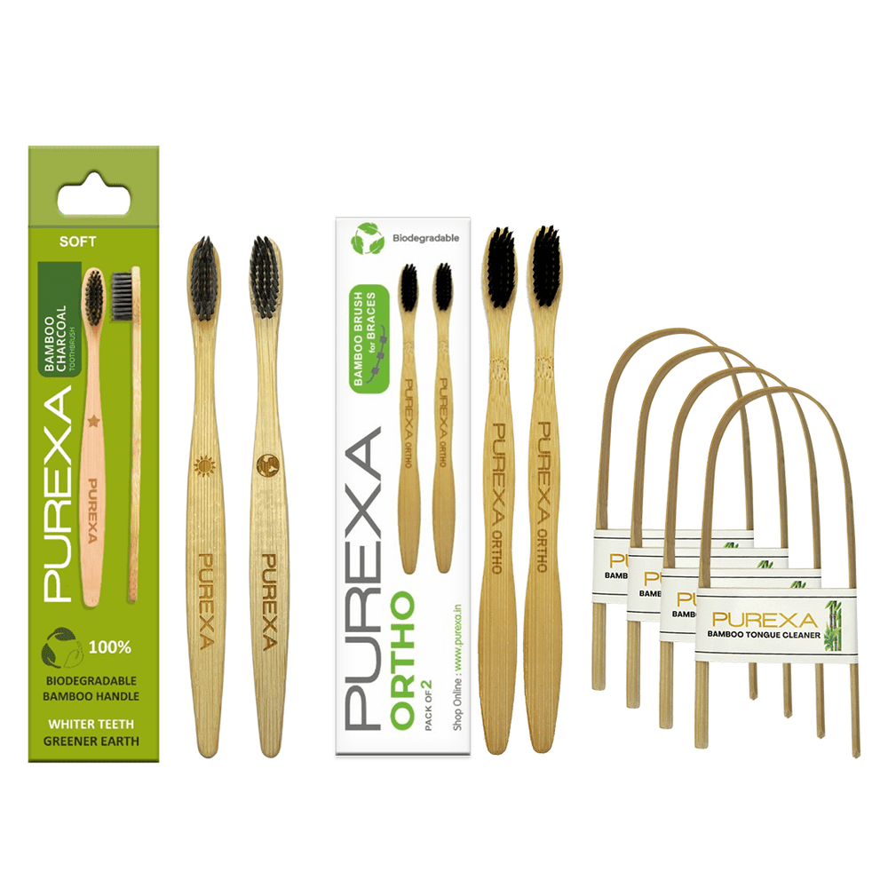 bamboo toothbrush Bamboo Orthodontic Toothbrush and Charcoal Toothbrush Combo