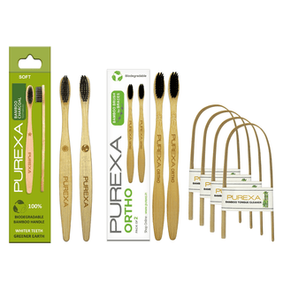 Bamboo Orthodontic Toothbrush and Charcoal Toothbrush Combo